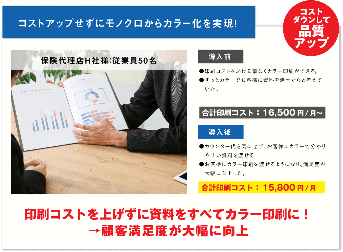 コストアップせずにモノクロからカラー化を実現！